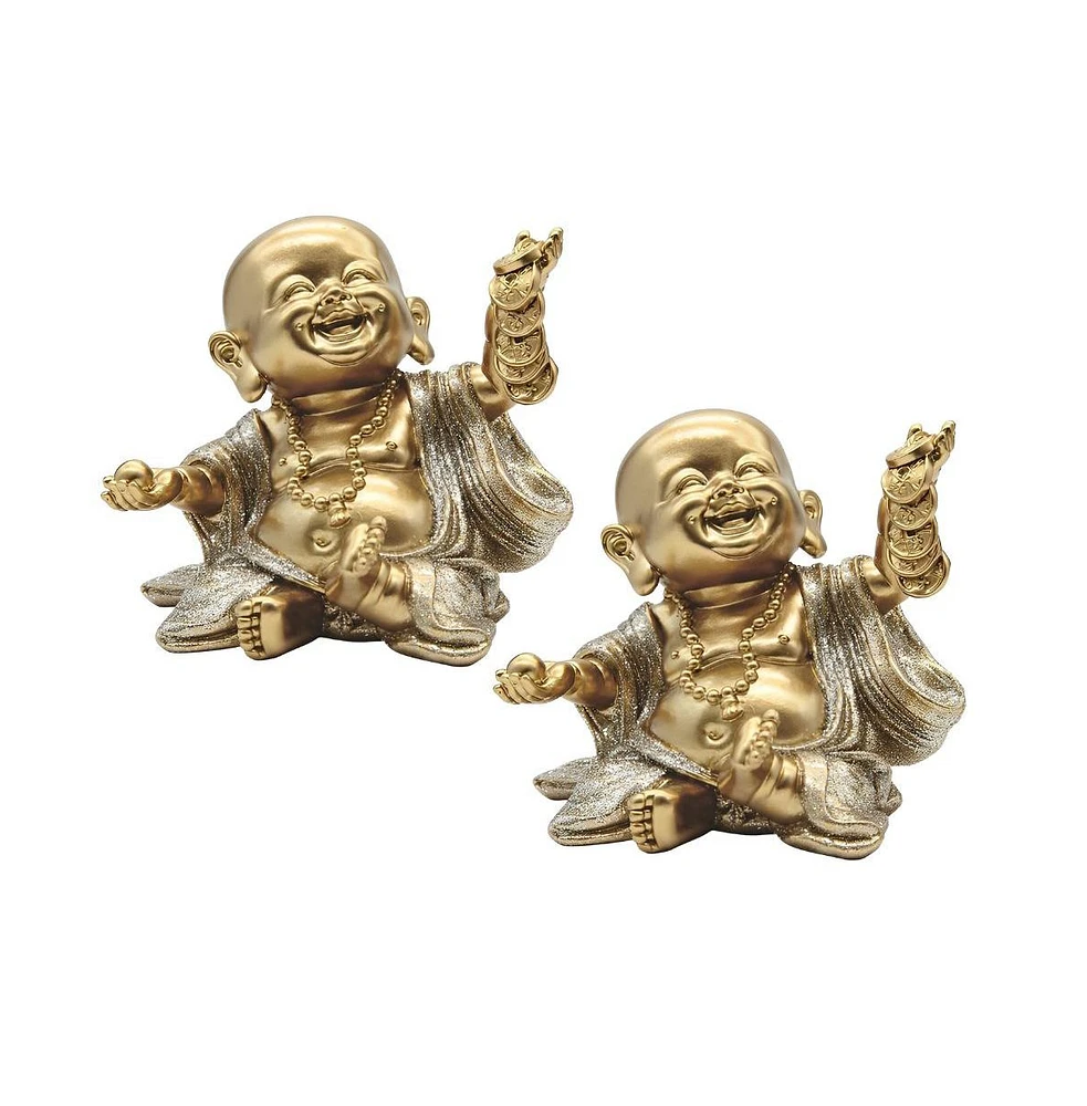 Fc Design "2-pc Set" 4.25"H Gold and Silver Maitreya Buddha Holding Gold Ingot Figurine Statue Ornament Home Room Office Decor and Perfect Ideas for H