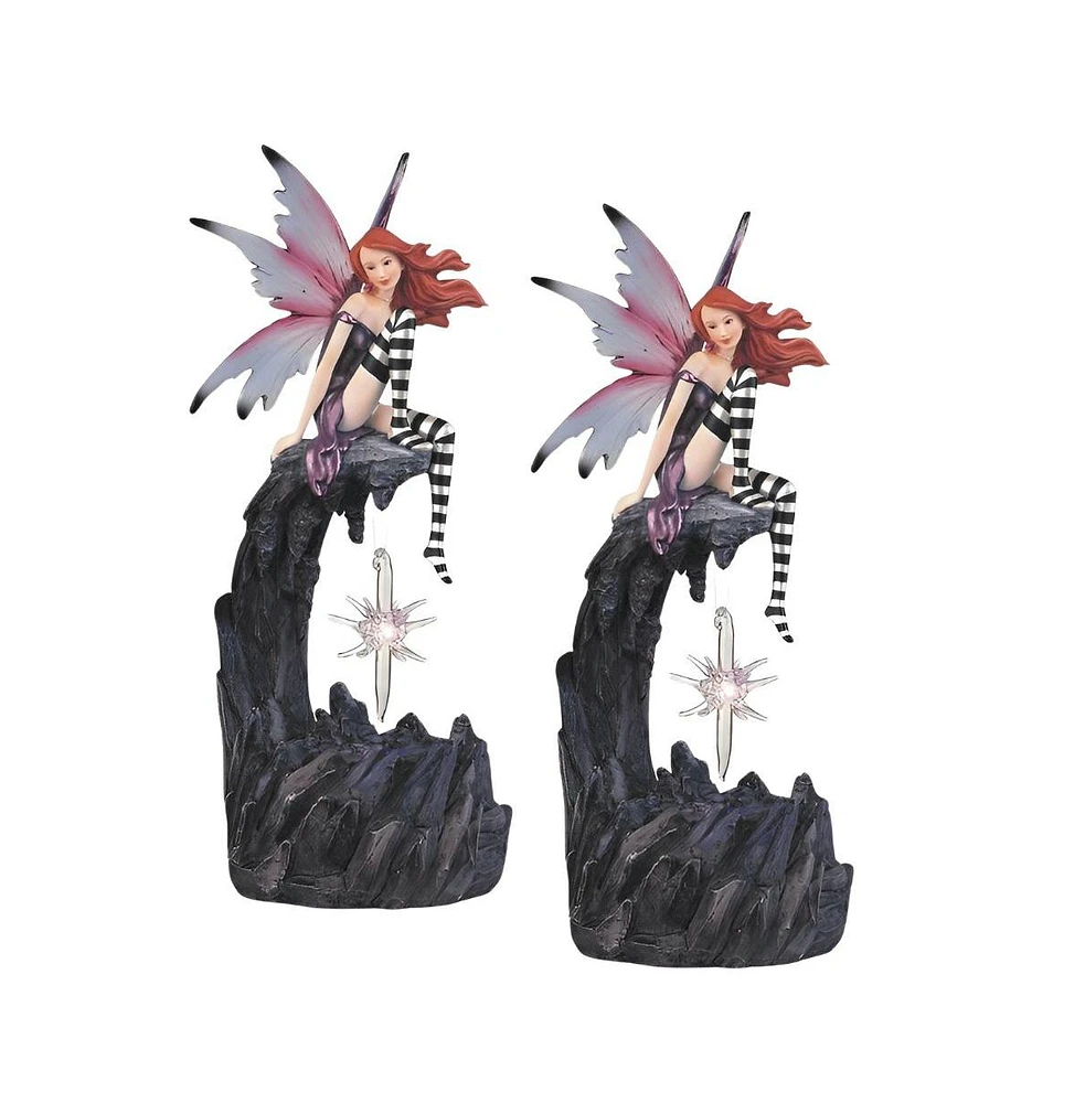 Fc Design "2-pc Set" 10"H Purple Fairy with Clear Wings and Led Light Up Faux Crystal Jewelry Figurine Statue Ornament Home Room Office Decor and Perf