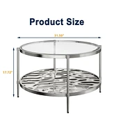 Boyel Living 31.5” Round 2-Tier Stainless Steel Coffee Table