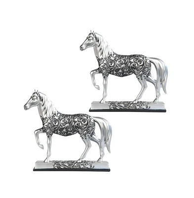 Fc Design 2-pc Set" 8"W Decorative Craved Silver Horse Figurine with Base Figurine Statue Ornament Home Room Office Decor and Perfect Ideas for Housew