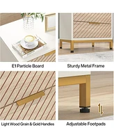 Tribesigns Night Stands Set of 2, Nightstand with 3 Drawers White and Gold Light Wood Grain Nightstands Bedside End Tables Storage for Bedrooms