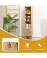 Gouun 54 Inch Slim Storage Cabinet with Adjustable Shelf, Rattan Door, Freestanding Corner Cabinet with Open Cubbies