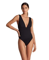 Lauren Ralph Women's Modern V Neck One Piece Swimsuit