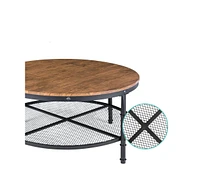 Slickblue 2-Tier Round Coffee Table with Storage Shelves for Living Room Organization and Style