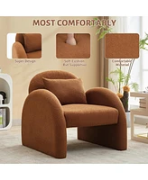 gaomon Sherpa Accent Chair, Teddy Upholstered Armchair, Modern Fluffy Reading Chair for Living Room, Bedroom, & Office Study, Mid-Century Velvet White