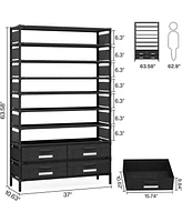 Tribesigns 10-Tier Shoe Storage Organizer with 4 Bin Drawers, 32 Pairs Vertical Shoe Rack for Closet, Entryway, Bedroom, Hallway, or Garage, Tall Free