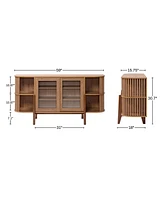 LuxenHome 2-Door and Open Storage 59-Inch Wide Sideboard Server Cabinet with Rubberwood Legs