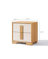LuxenHome Natural and White 20.7-Inch Tall 2-Drawer Nightstand End Table