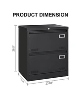 Boyel Living Filing Cabinet Lateral File 2 Drawer with Lock Metal Cabinets Three Office for Legal/Letter/A4/F4