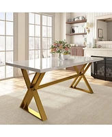 Boyel Living 70.8” Marble Dining Table with Stainless Steel Legs