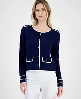 T Tahari Women's Contrast Trim Button-Front Cardigan