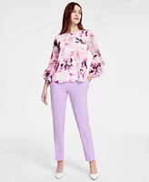 Kasper Women's Floral Ruffled Bell-Sleeve Top, Regular & Petite