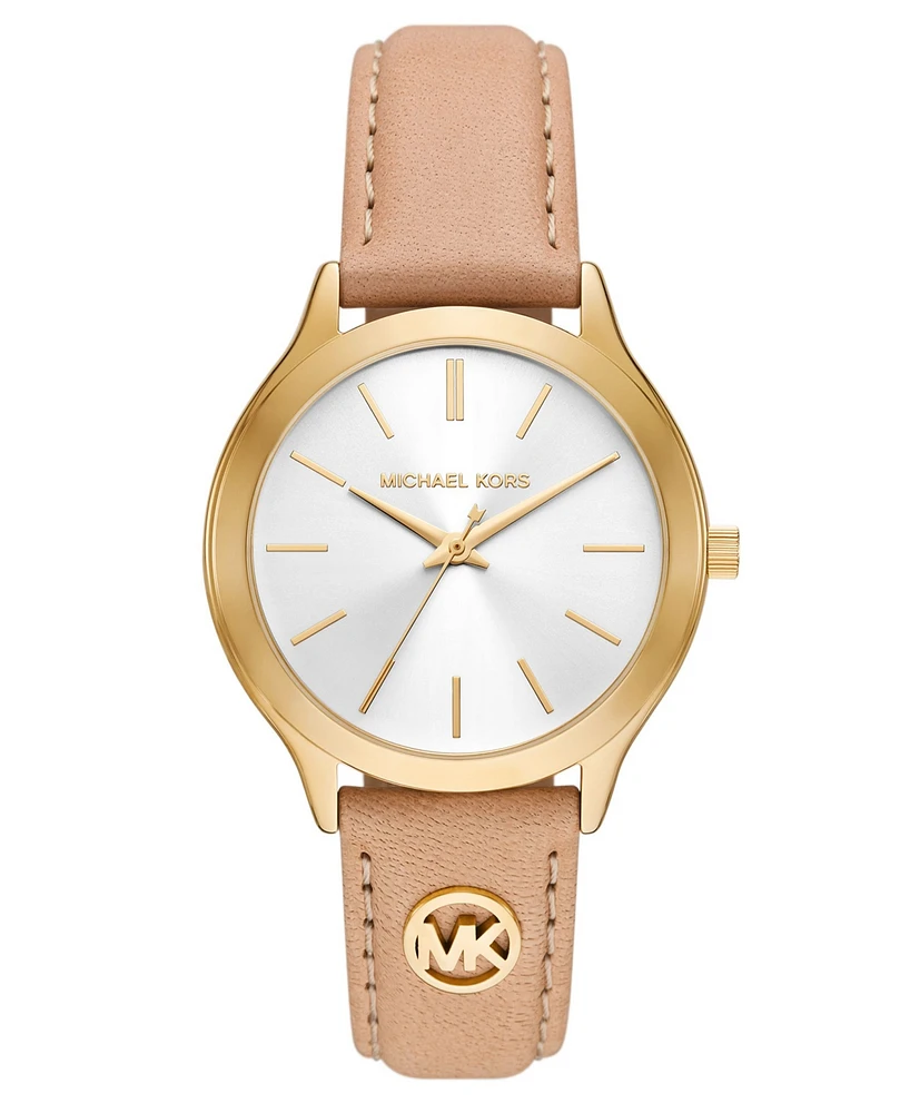 Michael Kors Women's Slim Runway Three-Hand Nude Leather Watch, 38mm