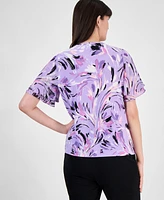 Kasper Women's Printed Flutter-Sleeve Blouse