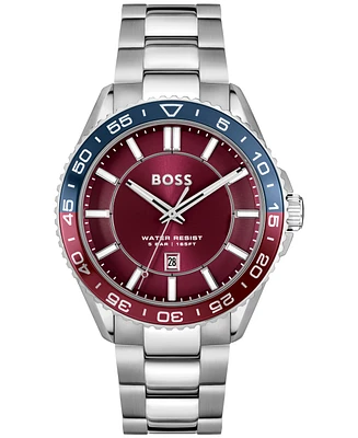 Hugo Boss Men's Runner 3H Silver Stainless Steel Watch, 44mm
