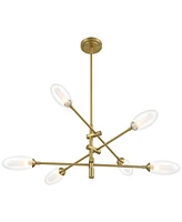 Evelyn 33" Modern Chandelier Ceiling Light Fixture Dining Room Over Table Kitchen Island Foyer Sputnik Hanging 6-Light Led Dimmable Brushed Gold Finis