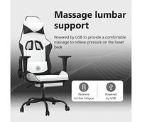 Massage Gaming Chair with Footrest White&Black Faux Leather