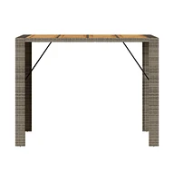 vidaXL Patio Bar Table with Acacia Wood Top Gray 57.1"x31.5"x43.3" Poly Rattan