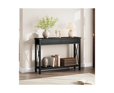 gaomon Wooden Entryway Table, Farmhouse Console Table with 2 Drawers, Sofa Table with Storage for Living Room