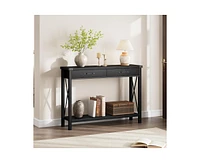 gaomon Wooden Entryway Table, Farmhouse Console Table with 2 Drawers, Sofa Table with Storage for Living Room