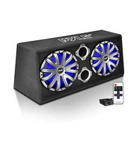 Pyle Active Dual Bass Subwoofer Box System, 10-Inch 500W, Led Illuminating Lights, Rear Vented