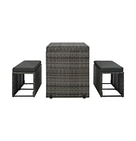 vidaXL 3 Piece Patio Dining Set with Cushions Poly Rattan Gray