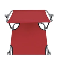 vidaXL Folding Sun Lounger with Canopy Steel and Fabric
