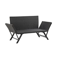 vidaXL Patio Bench with Cushions 69.3" Black Poly Rattan