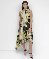 Dkny Women's Printed Asymmetric-Hem Sleeveless Dress