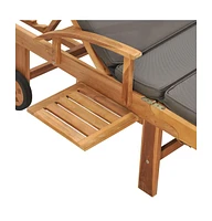 vidaXL Sun Lounger with Cushion Solid Teak Wood Dark Gray