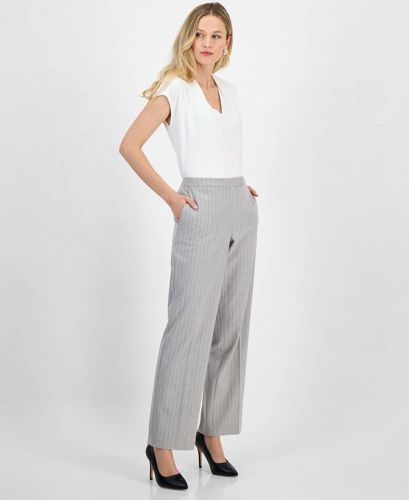 Kasper Women's Mid-Rise Wide-Leg Extended-Tab Pants, Regular & Petite