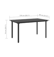 vidaXL Patio Dining Table Black 59.1"x31.5"x29.1" Steel and Glass