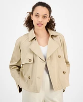 Ak Anne Klein Petite Short Double-Breasted Trench Coat