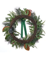 Seasonal 28" Pre-Lit Magnolia Leaf, Eucalyptus and Berry Wreath