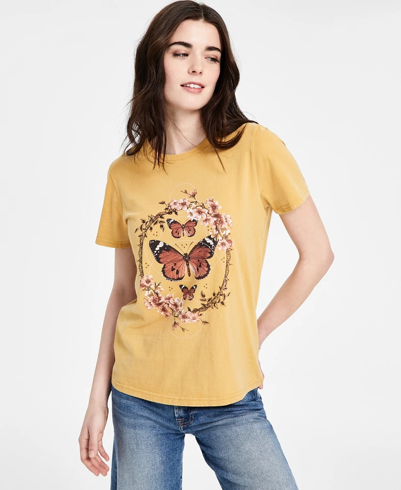 Lucky Brand Women's Cotton Butterfly Frame Crewneck Tee