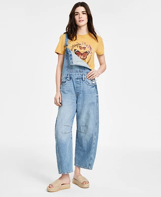 Lucky Brand Women's Cotton Denim Barrel-Leg Overalls