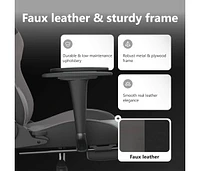 Massage Gaming Chair with Footrest Black&Gray Faux Leather