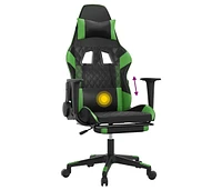 Massage Gaming Chair with Footrest Black&Green Faux Leather