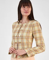 Tahari Asl Women's Boucle Plaid Peplum Cropped Jacket