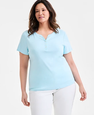 Style & Co Plus Size Short-Sleeve Henley Top, Exclusively at Macy's