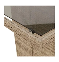 vidaXL Patio Table with Glass Top Beige 74.8"x31.5"x29.1" Poly Rattan