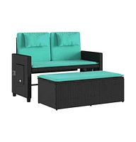 vidaXL Reclining Patio Bench with Cushions Poly Rattan