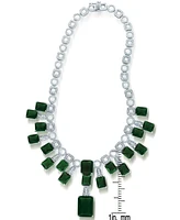 Genevive Cubic Zirconia Sterling Silver White Gold Plated Heavy Green Cubic Zirconia Necklace