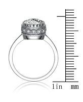 White Gold Plated Sterling Silver Cubic Zirconia Round Halo Ring