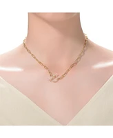 Sterling Silver 14K Gold Plated Cubic Zirconia Spring Ring Chain Necklace