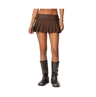 Edikted Womens Faux Leather Pleated Mini Skort