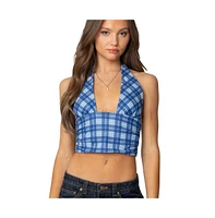 Edikted Womens Plaid Printed Halter Top