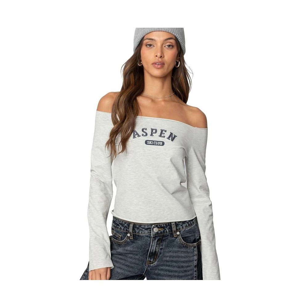 Edikted Womens Aspen Ski Club Off Shoulder Top