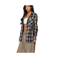 Edikted Women's Plaid Flannel Button Up Shirt