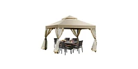 Slickblue 10 x 10 Ft Outdoor Gazebo with Polyester Canopy and Mesh Side Walls